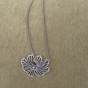 Brighton Elegant Silver Floral Necklace w/butterfly touch
